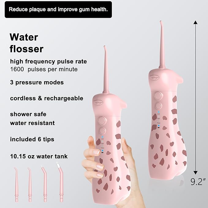 2-1 Kids Oral Clean Kit- Water Dental flosser & Electric Toothbrush Combo for Kids-Brushing & Flossing-Safe & Effective -Cute Giraffe and Monkey Theme