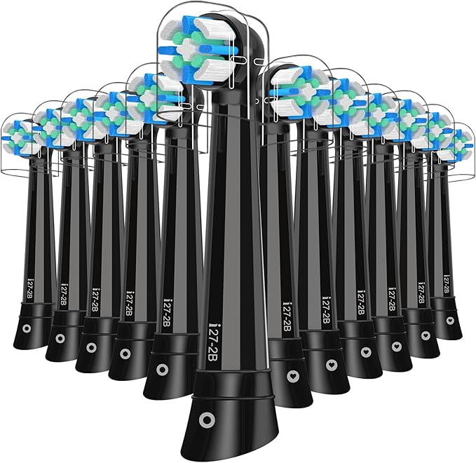 12pcs iO Replacement Heads Compatible with Oral B iO,iO Series Electric Toothbrush Heads Compatible with Oral B iO 2/3/4/5/6/7/8/9/10,Medium Bristles for Effective Plaque Removal,Black