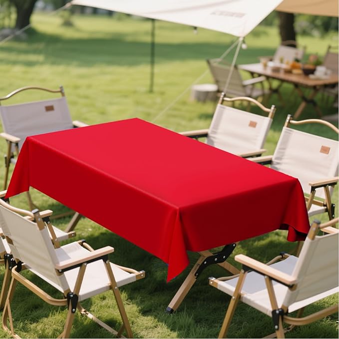 6 Pack Premium Red Plastic Table Cloth -70 X 120 Inch Rectangle Tablecloth, Disposable Tablecloth Plastic Table Cover for Parties (6, Red, 70" X 120" Rectangle)
