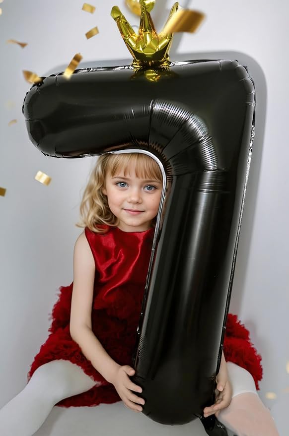 Black Number 2 Balloon with Crown, 40 inch Black Number Balloon 2nd Birthday Party Decoration Black Crown Balloons 0-9 for Birthday Party Anniversary Decorations Supplies