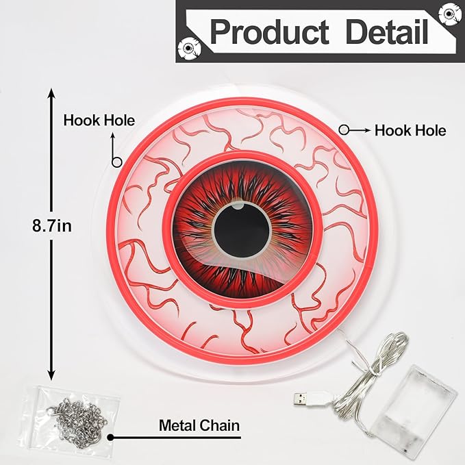 Halloween Window Decorations Indoor Lights, Eyeball Shaped Neon Signs, Red Led Lights Battery Operated Or USB Powered,Cute Gothic Decor for Home, Room, Wall, Office, Mental(1Pack)