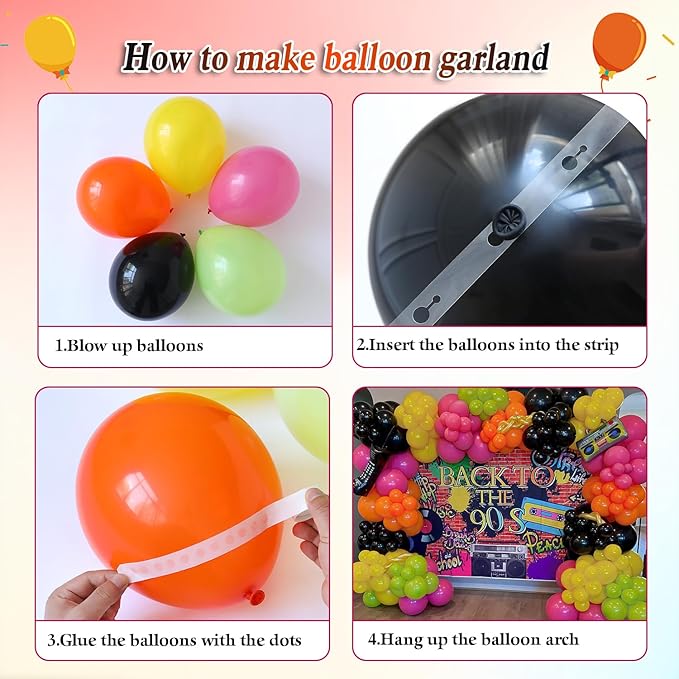 80s 90s Disco Party Decorations, 149Pcs Colorful Balloon Garland Kit Hot Pink Orange Green Balloons with Radio Retro Mobile Phone Balloons for Back to the 80s 90s Hip Hop Music Birthday Supplies