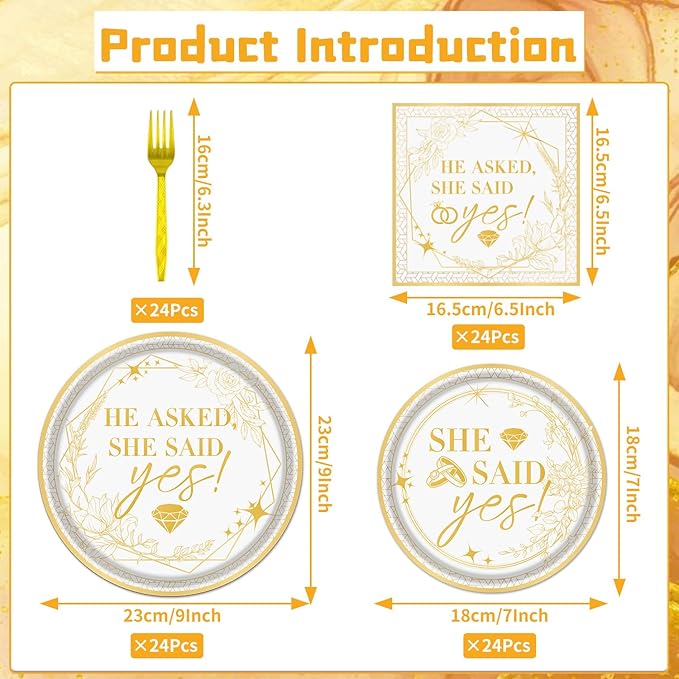 Rakuto Engagement Party Tableware Decorations, 96PCS She Said Yes Disposable Plates and Napkins Forks Set, Bridal Shower Wedding Plates and Napkins Dinnerware Sets