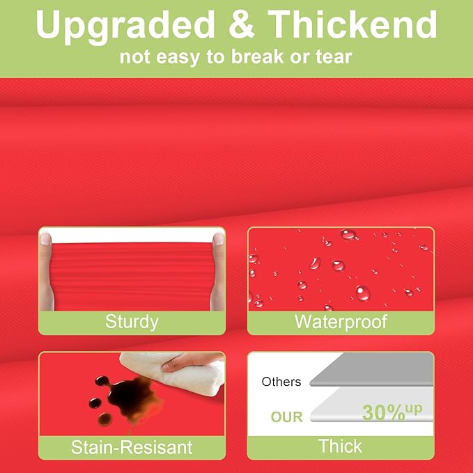QIKSION Red Plastic Table Cloth Disposable 3 Pack, 54 x 108 Inch Tablecloths for Valentines, Mothers Day, Birthday Party, Christmas Decorations, Rectangle Table Cover