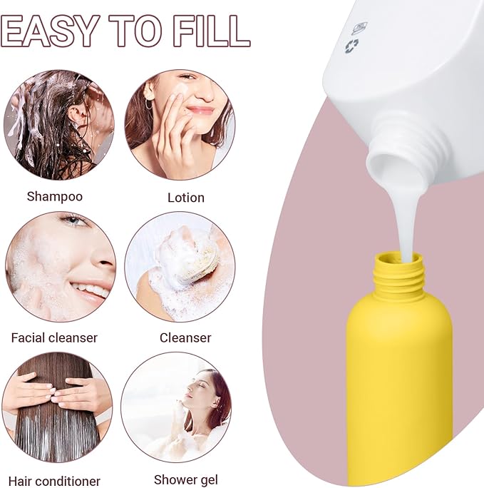 Travel Shampoo Bottle, Empty Plastic Squeeze Bottles 8.8oz with Flip Cap, Lotion Container for Toiletries Travel Size Shampoo and Conditioner