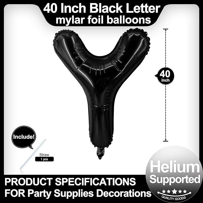 40 Inch Black Letter Y Balloons, DIY Phrase Foil Alphabet Letter Y Balloons DIY Word Y Banner for Birthday Anniversary Celebration Graduation Party Supplies Decoration
