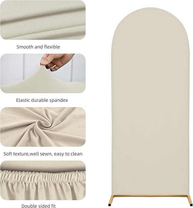 7.2FT&6FT Arch Covers,Arch Backdrop Stand Fitted Cover for Wedding Birthday Party Ceremony Banquet Decoration(Off-White,Cover Only)
