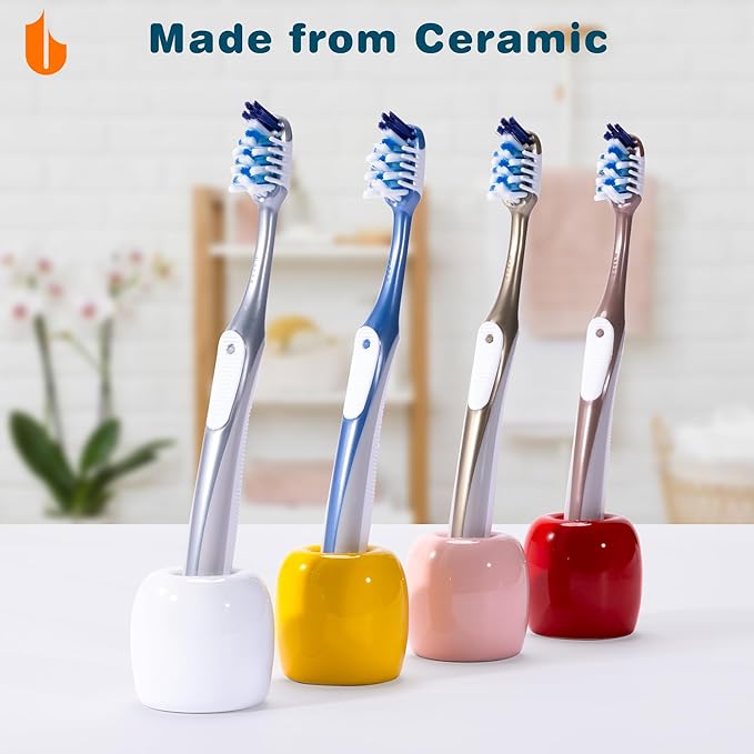 Urbanstrive Ceramic Toothbrush Holders for Bathrooms, Sleek Tooth Brush Holder Toothbrush Stand Tooth Brushing Holder, Portable Bathroom Accessories Organizer, Black, 1 Pack
