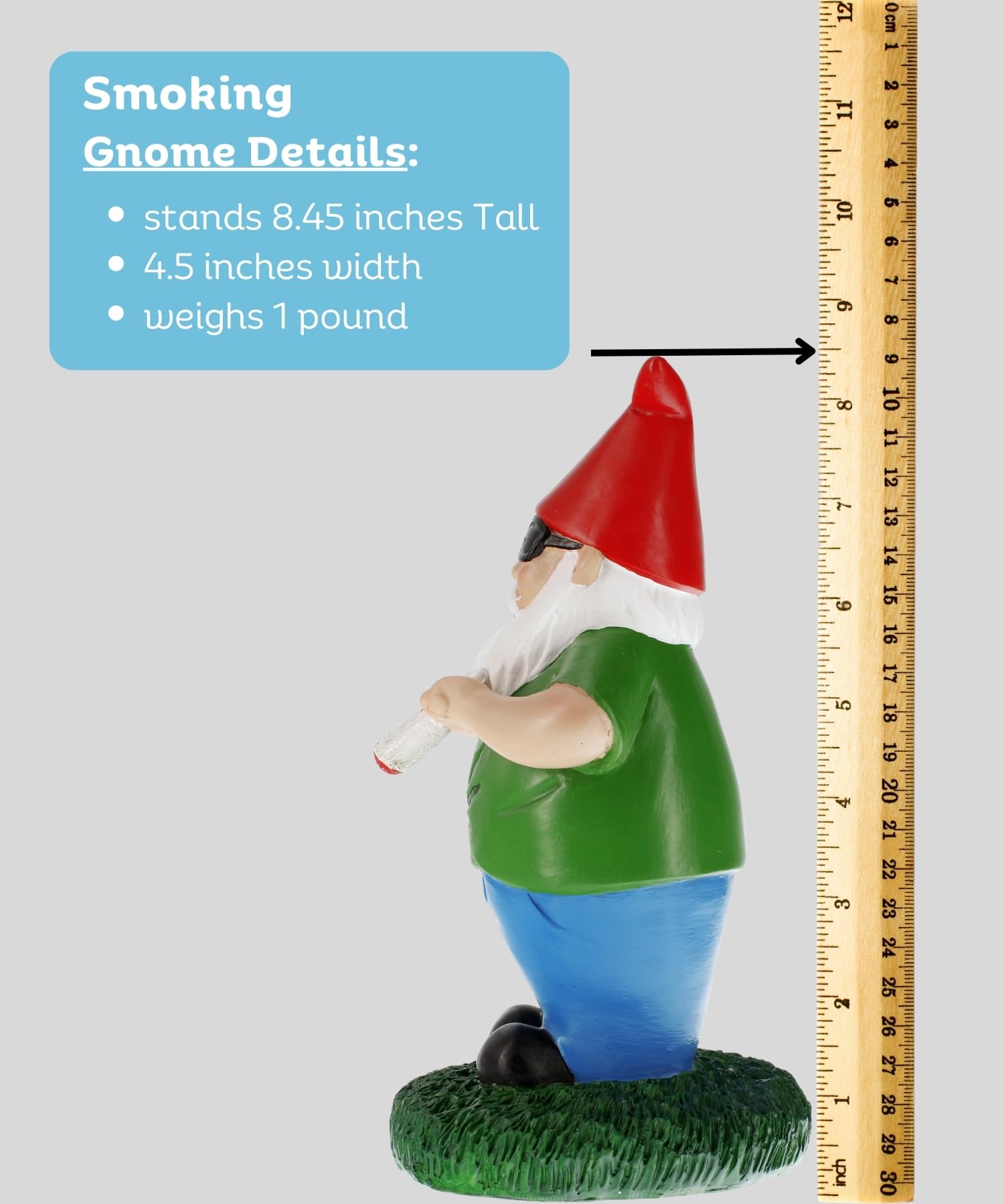 Gnometastic Hippie Smoking Gnome, 8.5in, Funny Garden Gnomes Statue Outdoor Decoration for Yard Lawn Ornament Weed Decor, Inappropriate Gifts & Stocking Stuffers for Men, Women, Adults