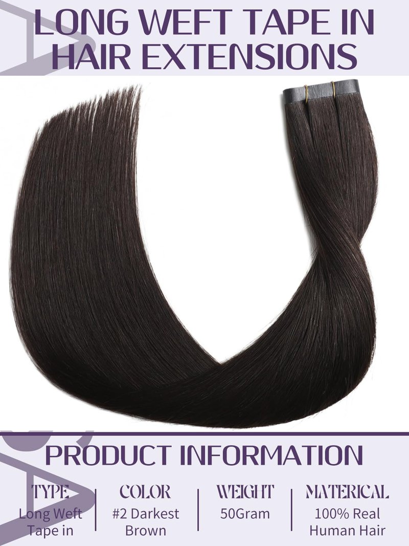 Anrosa Long Weft Tape Weft Hair Extensions 16 Inch Dark Brown Wide Seamless Tape in Hair Extensions Human Hair for Women 50G DIY Width 31.5" (80cm)