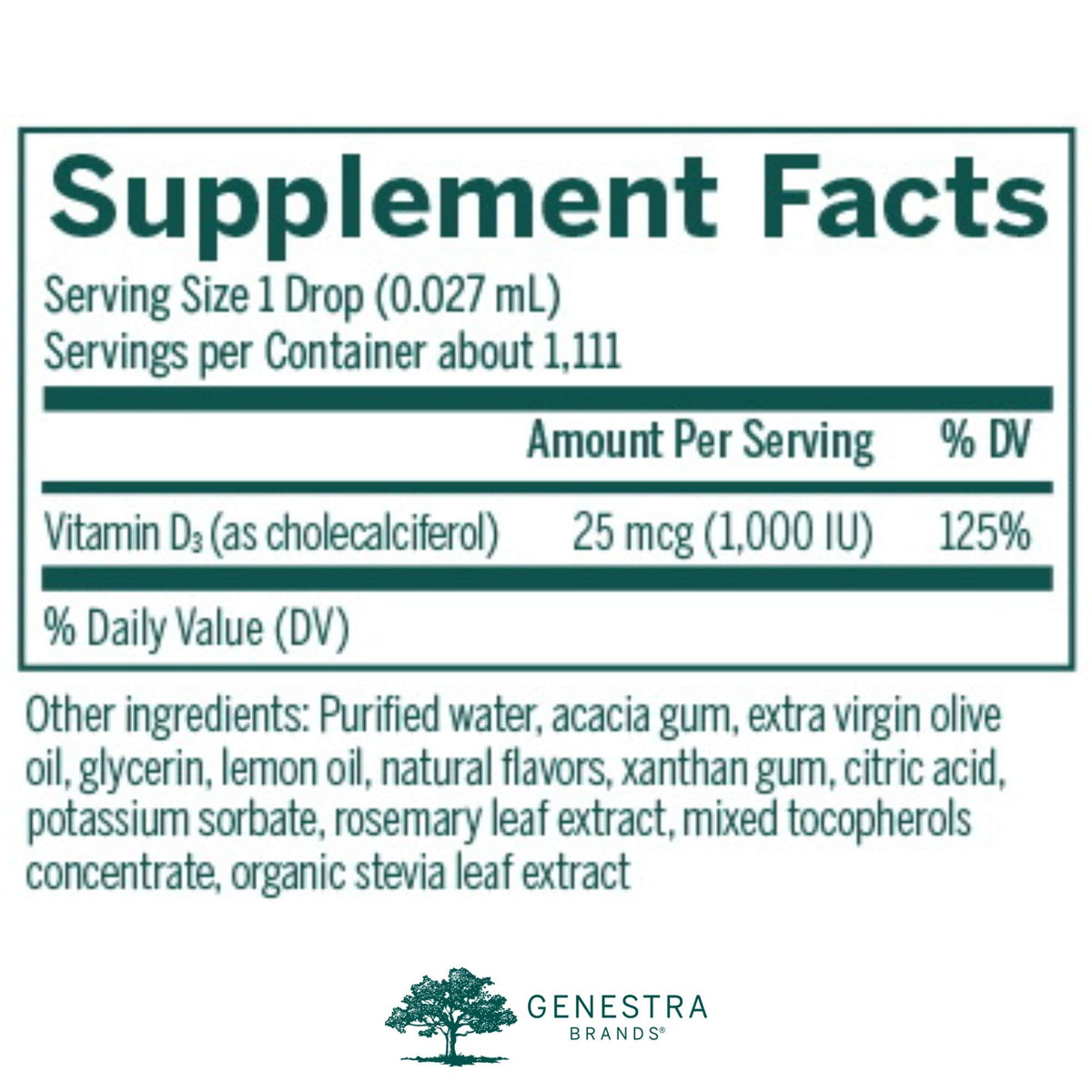 Genestra Brands D-Mulsion 1000 - Liquid Vitamin D Supplement - Natural Lemon Flavor - 1 Fl Oz