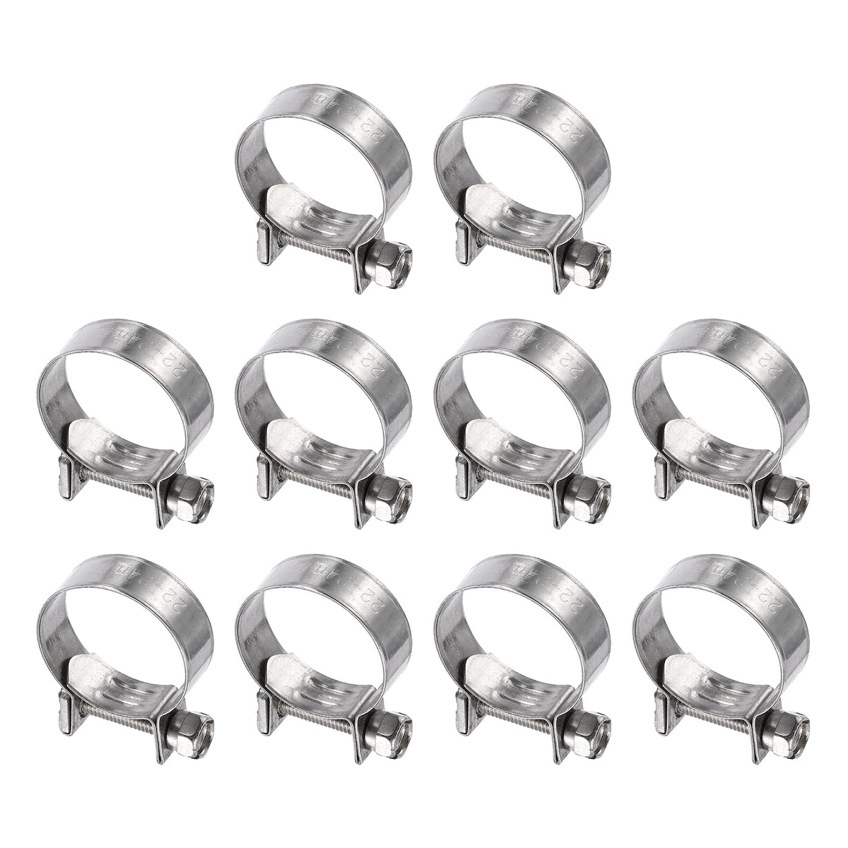 HARFINGTON 10pcs Fuel Injection Hose Clamp 22-24mm Adjustable 304 Stainless Steel Mini Gas Line Hose Clamp for Automotive Agricu