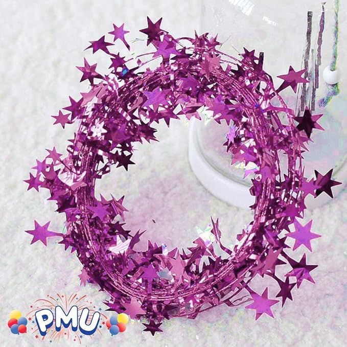 PMU 150 Ft Star Wire Shiny Garland Light Pink - Halloween, Christmas Party, Wedding, Birthday, Festive Home Decoration Ornament Light Pink (6pc-25Ft Each)
