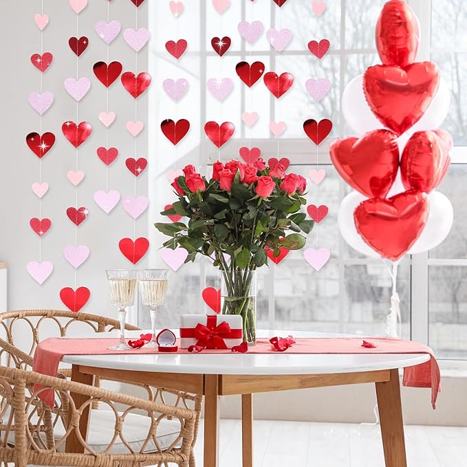 10 Pack 130ft Pink Burgundy-red Heart Party Garland Asymmetrical Love Hanging Banners for Wedding Decorations Mothers Day Bachelorette Bridal Shower Engagement