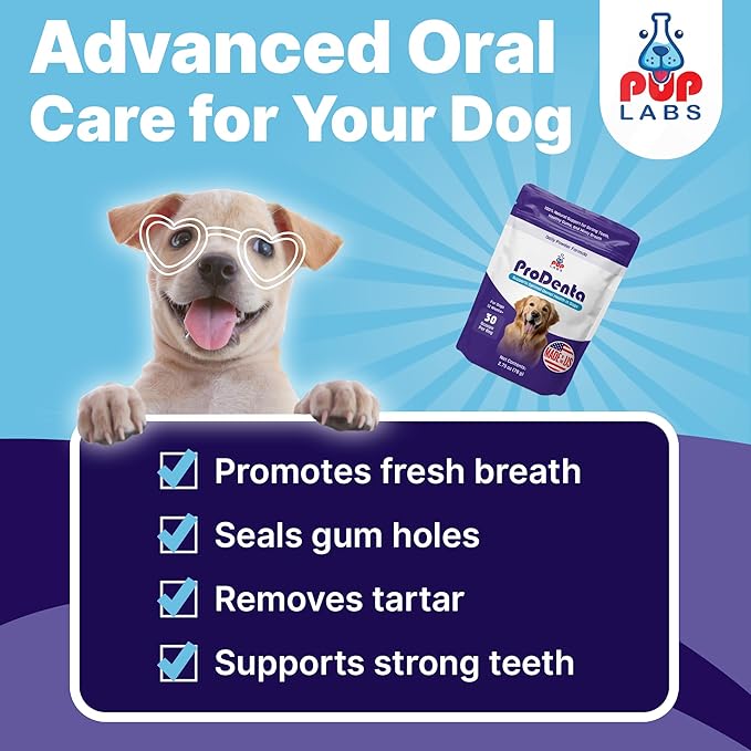 Pup Labs ProDenta Dog Dental Powder – All-Natural Tartar & Plaque Remover, Breath Freshener, Spirulina & Peppermint, Made in USA, 30 Servings