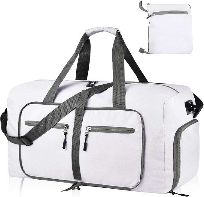 Dimayar 85L Travel Duffle Bag for Men Women - Foldable Duffel Bag with Shoes Compartment - Overnight Bags Waterproof & Tear Resistant(White)