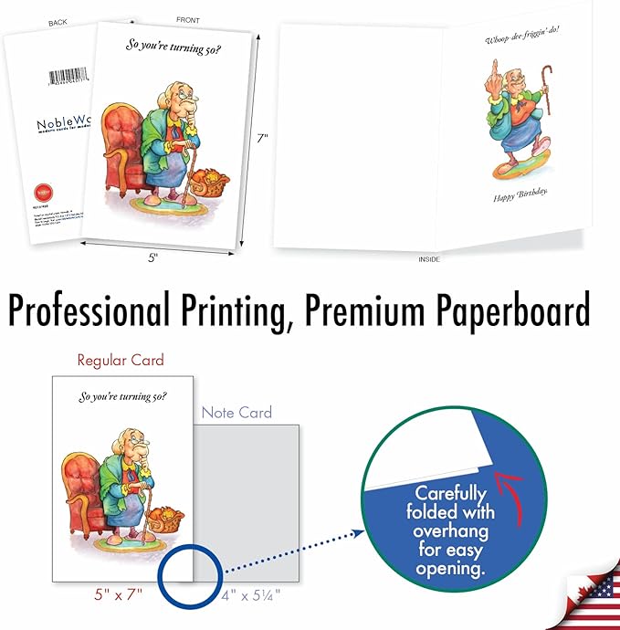 NobleWorks 50th Birthday Paper Card with 5 x 7 Inch Envelope (1 Card) Bday Lady Flipping Bird Birthday Cartoon 4517