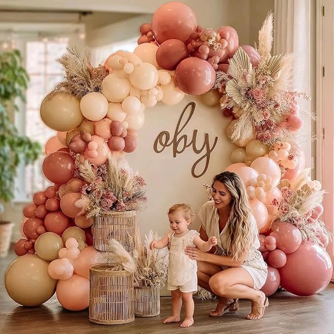 Dusty Pink Brown Balloon Garland Nude Tan Pink Rose Gold Double Stuffed Dusty Rose Mauve Blush Beige Balloon Arch Kit for Baby Shower Birthday Bridal Wedding Mother's Day Party Decorations
