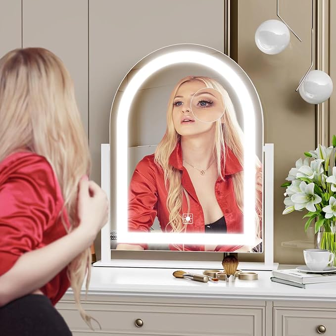 Curved Makeup Vanity Mirror with Lights 17.2" Large LED Lighted Mirror, Hollywood Make Up Mirror with Lighting, Smart Touch,Detachable 5X Magnification 360° Rotation, (White,Gift Box)