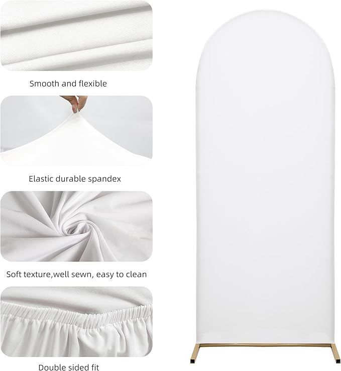 Arch Covers,Arch Backdrop Stand Fitted Cover for Wedding Birthday Party Ceremony Banquet Decoration(7.2FT&6FT,White,Cover Only)