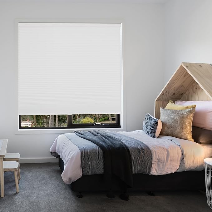 CALYX INTERIORS Blackout Cellular Honeycomb Shade, Cordless, 3/8" Single Cell, 23" W x 72" H, Blackout White