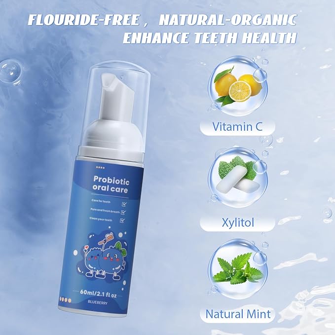Kids Foam Fluoride Free Toothpaste with Strawberry and Blueberry Mint Flavor,Toddler Natural Teeth Deep Cleaning Toothpaste for U Shaped Toothbrush