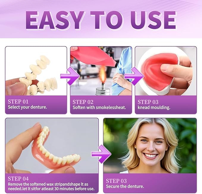 At-Home DIY Denture Kit – Full Set Upper & Lower False Teeth, Reusable Resin, Customizable Fit, A03
