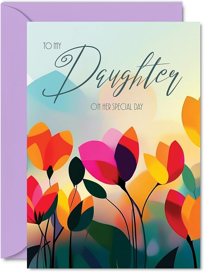 Daughter Birthday Card - Vibrant Summer Flowers - Vivid Happy Birthday Card for Daughter from Mum Dad, A5 Female Floral Bday Golden Greeting Cards