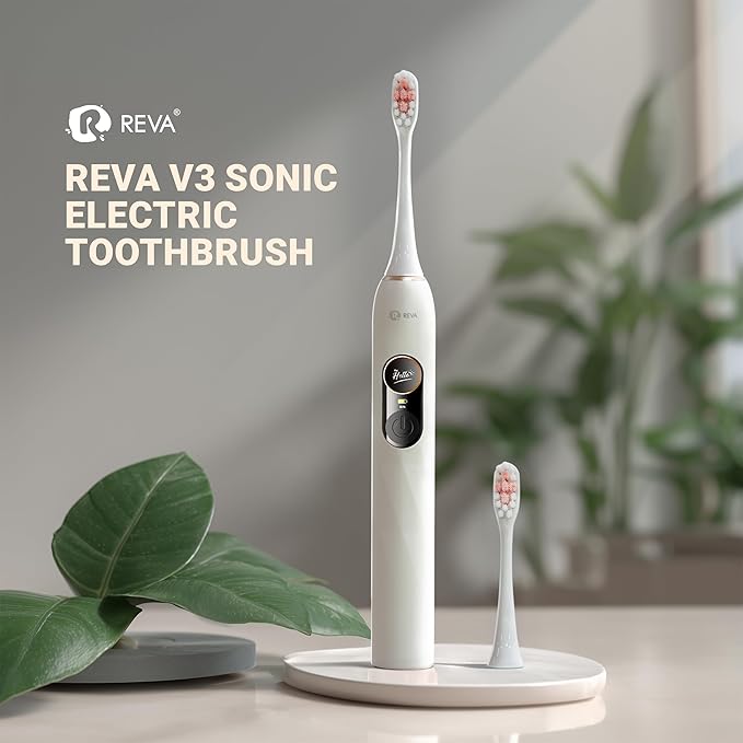 V3 Sonic Electric Toothbrush for Adults - Dual Display, 5 Cleaning Modes, Up to 200 Days Battery on a Single Charge, 4 Brush Heads & IPX7 Waterproof Design
