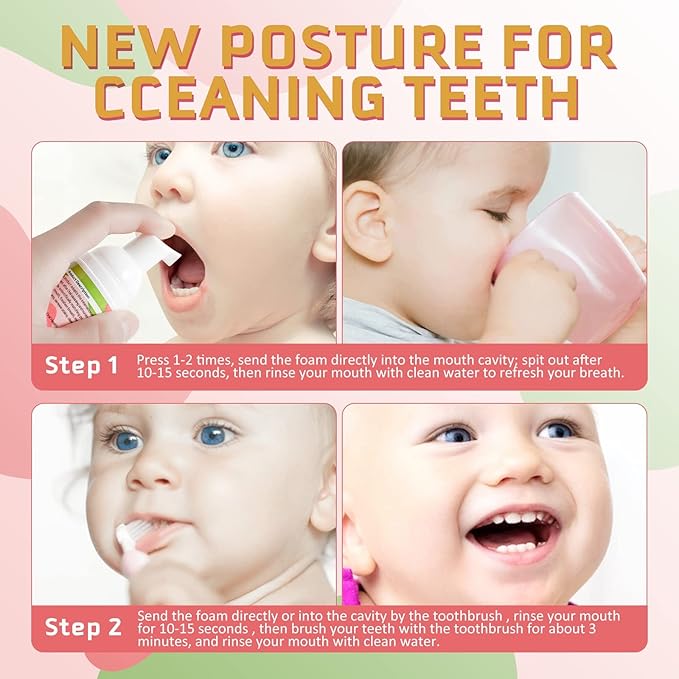 Foam Toothpaste Kids, Kids Foam Toothpaste with Low Fluoride, Toddler Toothpaste and Mouthwash for Dental Care for U-Shape Electric Toothbrush for Children for 3 and Up
