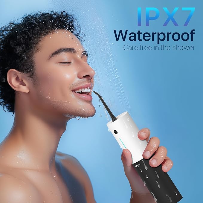 Bigsmile Water Flosser, Electric Oral Irrigator, USB Rechargeable, IPX7 Waterproof, Cordless Water Flosser, Effectively Maintain Oral Cleanliness and Health (Black and White)