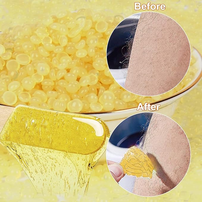 Hair Removal Wax Beads for Brazilian Waxing, Sensitive Skin - Face, Eyebrow, Legs At Home - 300g (10 Oz) with 10 Pearl Wax Sticks (Honey)