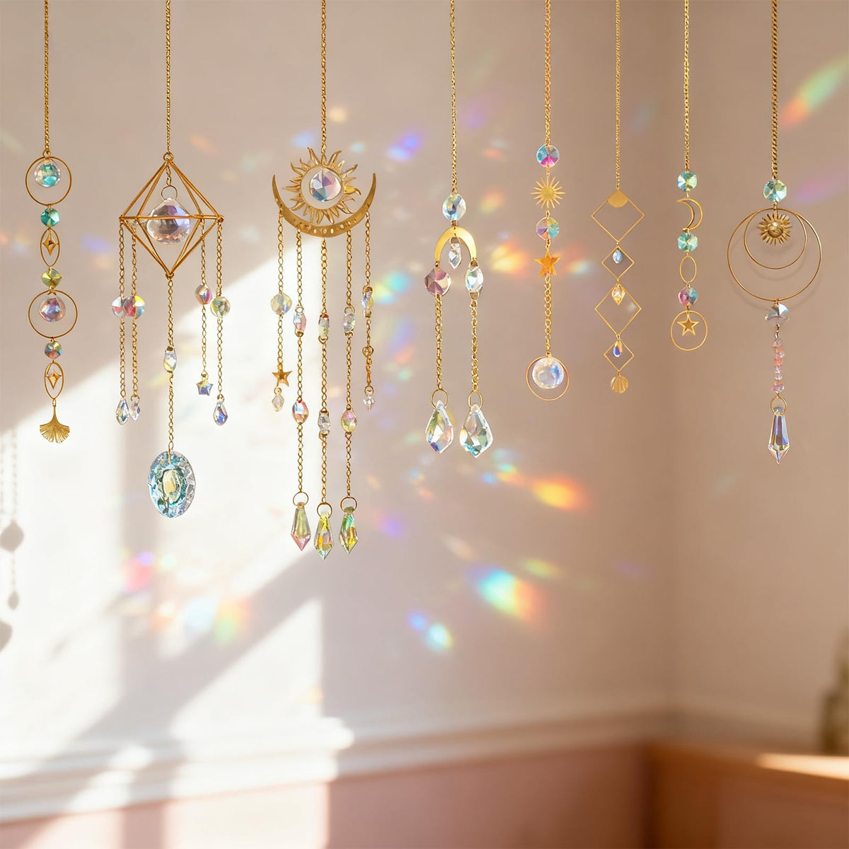 DIY Crystal Suncatcher Kit with Wind Chime, Sun and Moon Style
