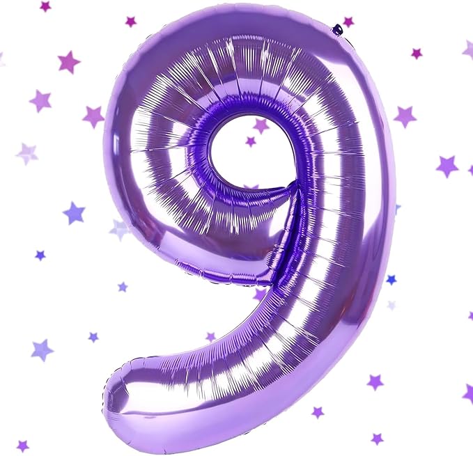 Purple Number Balloons, 40 Inch Purple Balloon 9.9 Helium Balloon 9th Birthday for 9 Years Birthday Decoration Children Girls Boys