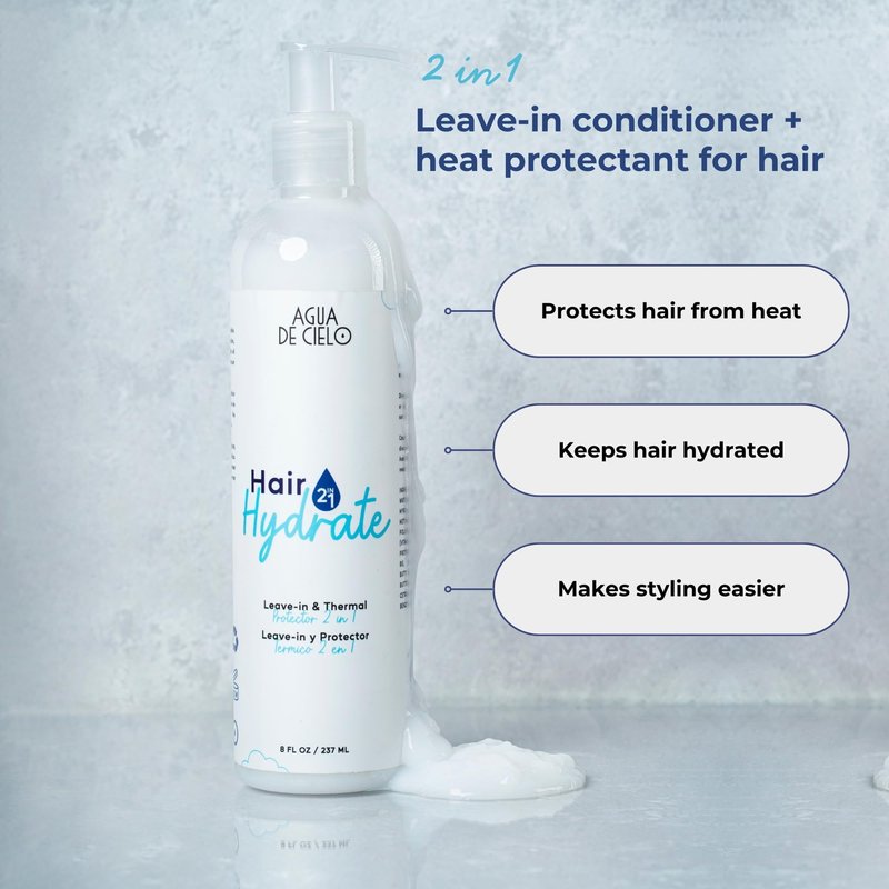 Agua de Cielo Hair Hydrate - 2-in-1 Leave-In Conditioner & Heat Protectant for Hair, Hydrates & Protects Without Weighing Down, Thermal Spray Made with Yogurt Protein, Shea Butter & Cocoa - 8 Oz