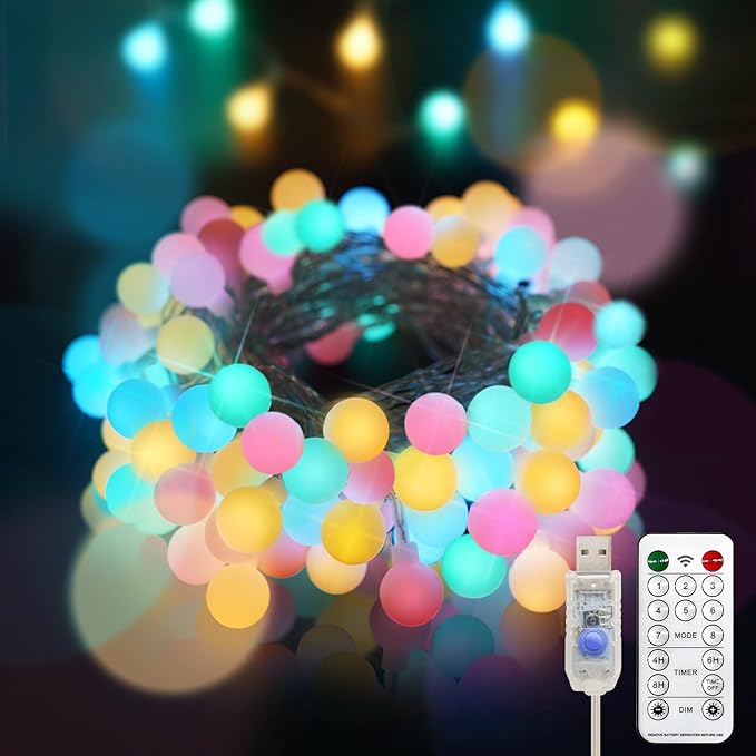 suddus Easter Lights Plug in, 33ft 100 Led USB Pastel String Lights with Timer, Globe String Lights Indoor for Classroom, Dorm, Party, Room, Outdoor, Tree, Patio, Garden, Spring Decoration