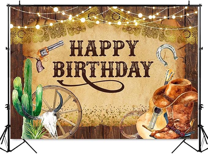 Mocsicka Western Backdrop Western Party Decorations Wild West Rodeo Cowboy Background Brown for Boys Birthday Party Supplies Banner for Photography (8x6ft(96x72 inch))