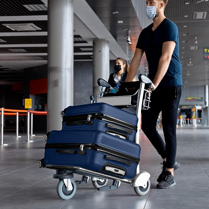 Karl home 24in Checked Luggage with TSA Lock, ABS Hardshell Check-in Suitcase with Spinner Wheels, Durable Medium Suitcase Rolling Luggage for Business Travel, Navy Blue