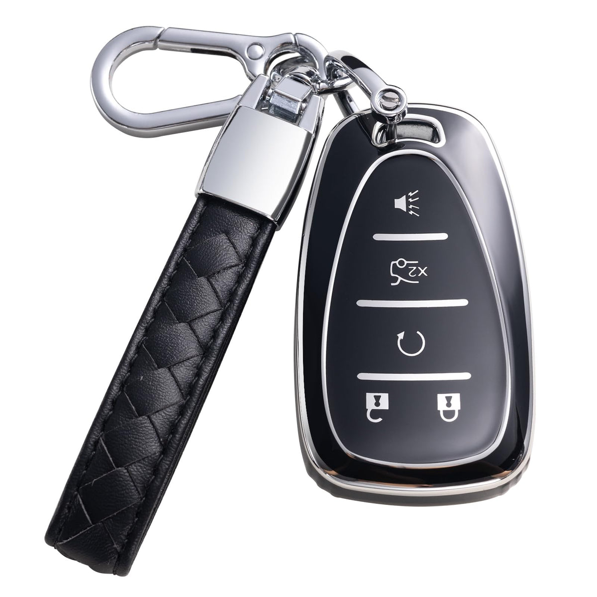 CHEZENHUI for Chevy Key Fob Cover with Leather Lanyard, Car Key Case Shell Protection for 2016-2020 Chevrolet Malibu Cruze Camar