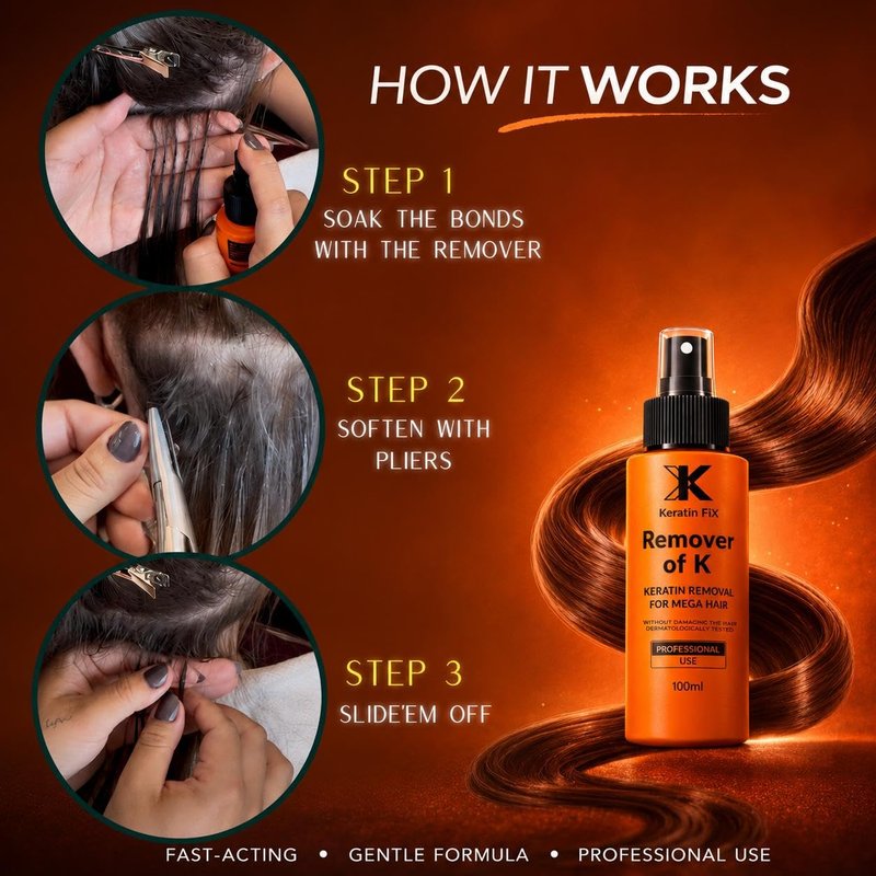 Keratin FiX Remover of K – Keratin Bond Adhesive Remover for Hair Extensions – Professional Use – 100 ml Spray