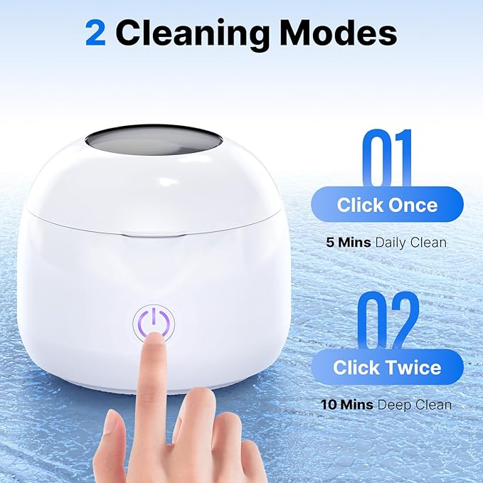 Ultrasonic Retainer Cleaner - UV Dental Cleaning Pod Night Guard Cleaner for Dentures, Aligner, Braces, Toothbrush Heads, Jewelry (White)