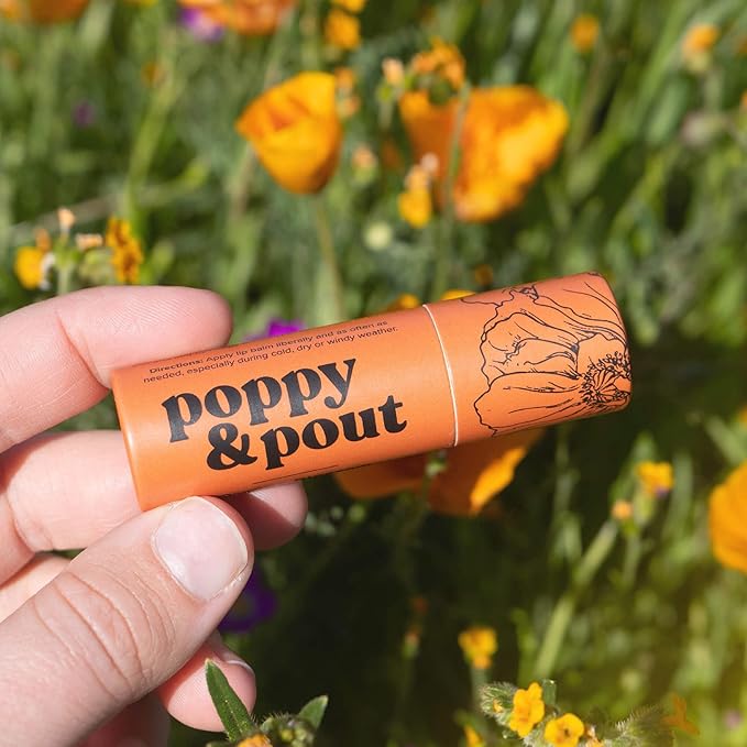 Poppy & Pout Orange Bloom Jumbo Lip Balm | All Natural Lip Balms & Moisturizers | Hydrates with Beeswax, Vitamin E, Organic Coconut Oil | Cruelty-Free | Lip Balm in Recyclable Cardboard Tube