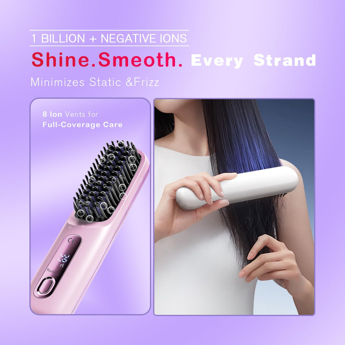 Pro Straightener Hair,Gobrush Cordless Hair Straightener,Portable Hot Comb,Compact & Travel-Friendly,Fast Heating