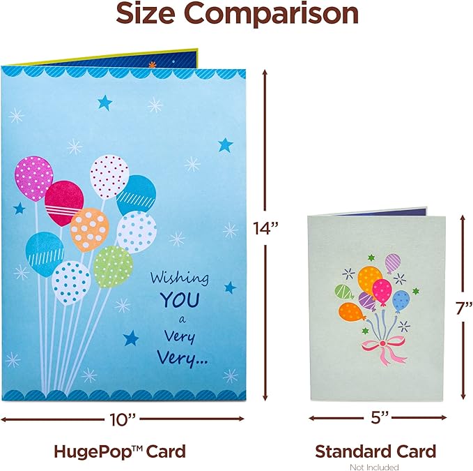 Paper Love HugePop Jumbo Supersized Pop Up Birthday Card, Happy Birthday Balloons, 10"x14" Cover - Includes Envelope and Note Tag