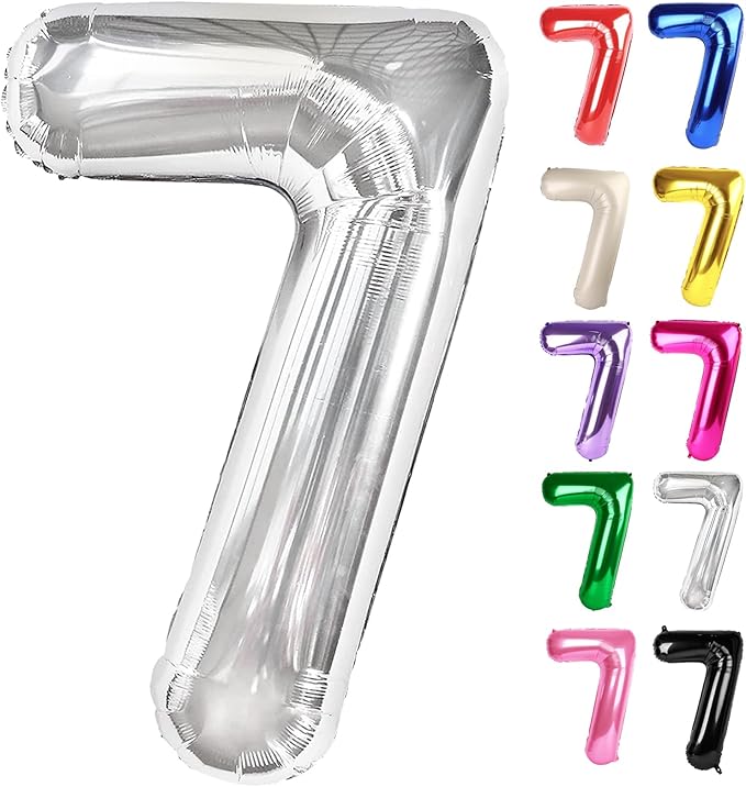 Silver Number 7 Balloon 40 Inch, 7 Balloon Number, 7th Birthday Decorations, Silver Party Supplies for Boys Girls