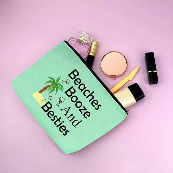 Mxrymvu Beach Gifts for Women Friends Makeup Bag Beach Lover Gifts Funny Vacation Themed Cosmetic Bag for Women Besties Birthday Christmas Graduation Present Travel Pouch（Green）