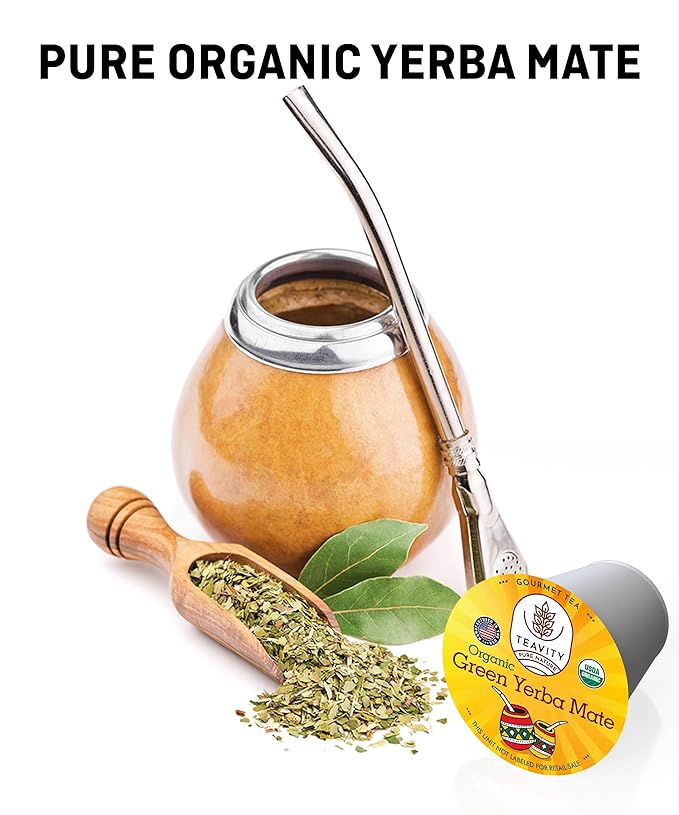 Organic Yerba Mate Tea Pods for Keurig - Green, Unsmoked Yerba Mate by Teavity (24 Tea Pods)