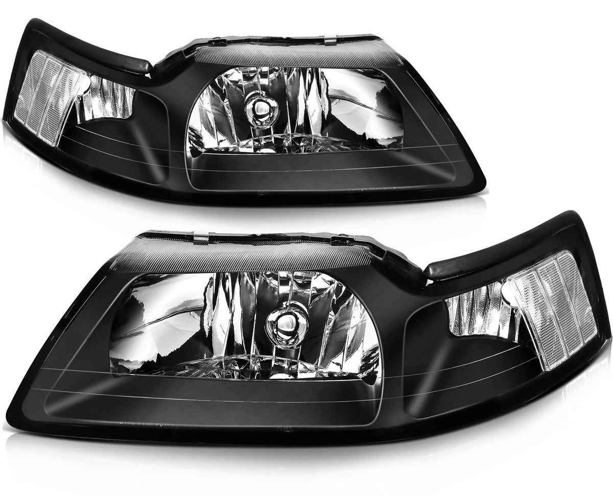 LSAILON Headlight Assembly Replacement Fit For Ford For Mustang 1999-2004 Clear Lens Black Housing Clear Reflector Driver and Pa