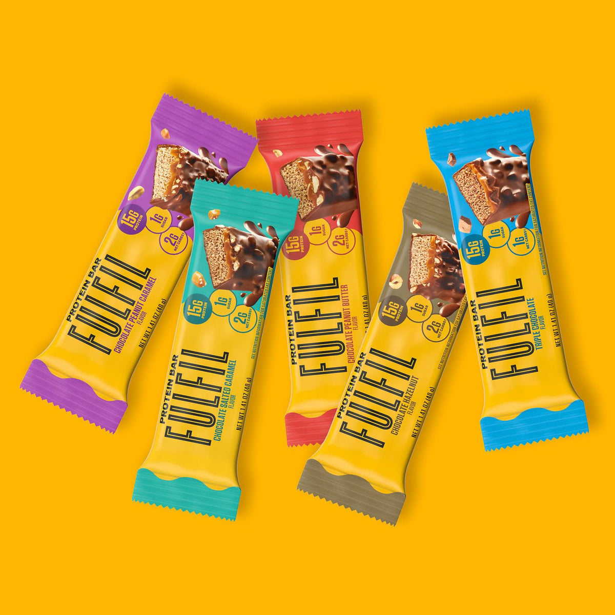 FULFIL Protein Snack Bars, Chocolate Peanut Caramel Flavored, Gluten Free with 15g Protein, Pantry Staples, 12 Count