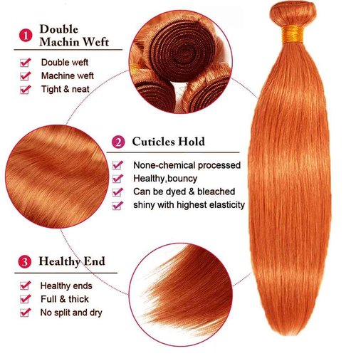 Giginger Brazilian Human Hair Bundles 16 18 20 inch Orange Straight Bundles 350 Color Ginger Orange Unprocessed Virgin Quick Weave Hair for Black Women